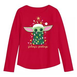 Jumping Beans Christmas Mandalorian Baby Yoda Galaxys Greetings Shirt Sz 5 NWT🦋